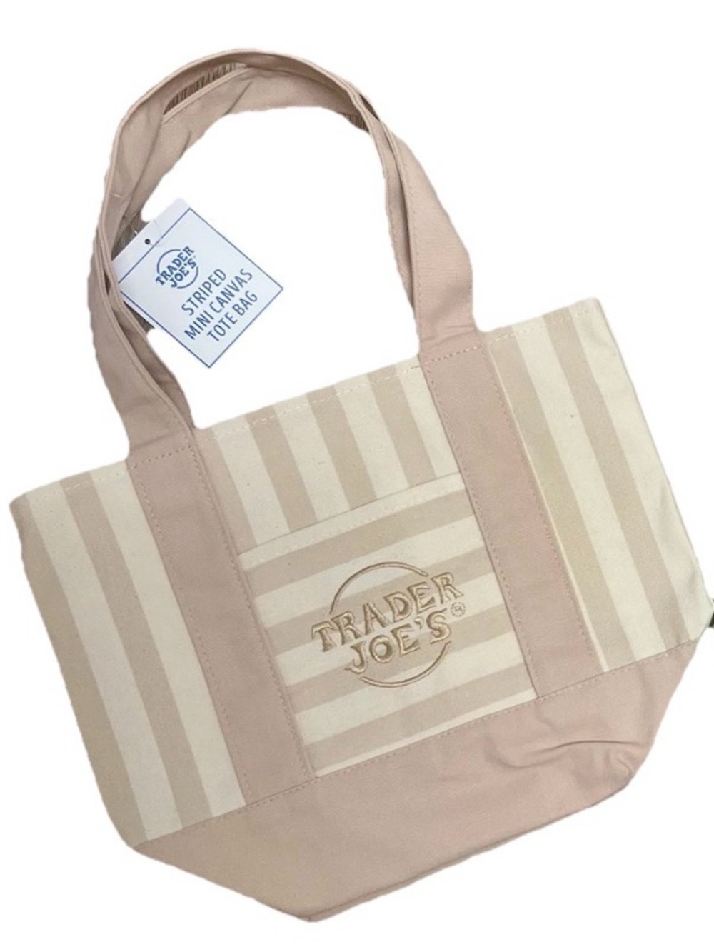 Trader Joe's Beige & Cream Striped Mini Tote Bag 2026 Summer Collection NEW